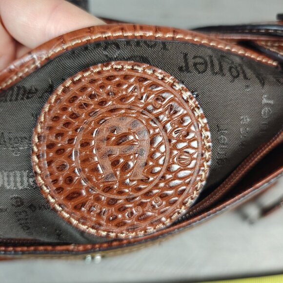 Vintage Etienne Aigner Brown Croc Embossed Leather Shoulder Bag Turn Lock - Picture 5 of 10